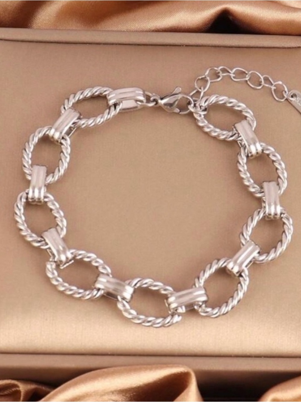 Silver Plated Stainless Steel Rope Chain Bracelet